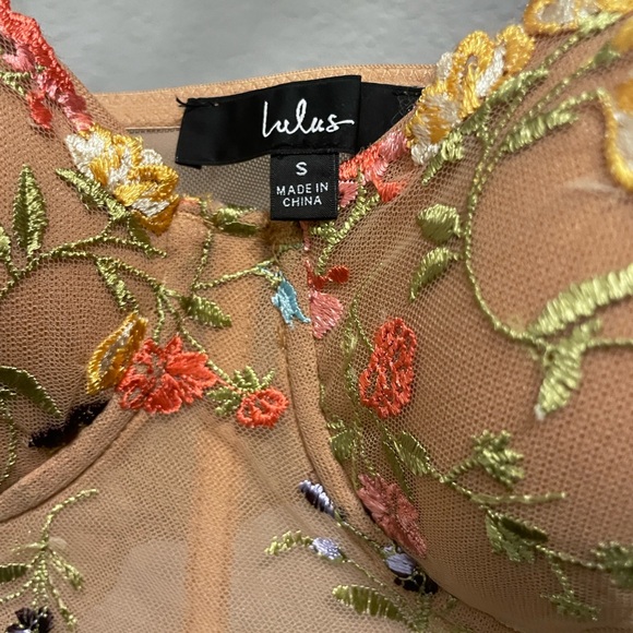 Lulus Sultry Beauty Beige Floral Embroidered Mesh Bustier Top - Picture 6 of 7